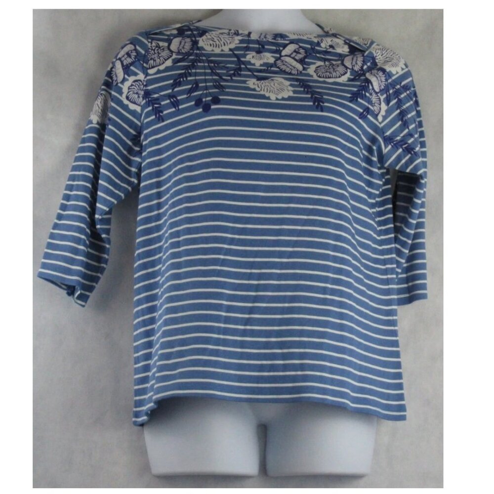 NWT Style & Co Women's Plus Size 3/4 Sleeve Knit Top, Blue Striped Floral, 3X